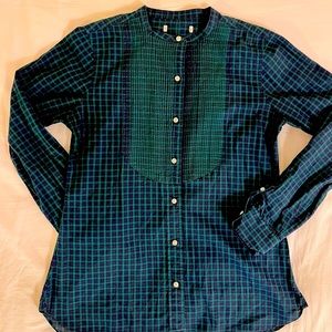 Ann Mashburn Navy/Forest Plaid button-down shirt Sz M